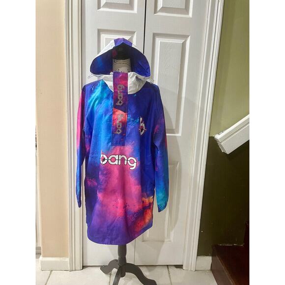 BANG ENERGY TIE DYE WINTER BREAKER RAIN COAT HOODED SZ M/L VERSATILE AESTHETIC - Picture 10 of 16